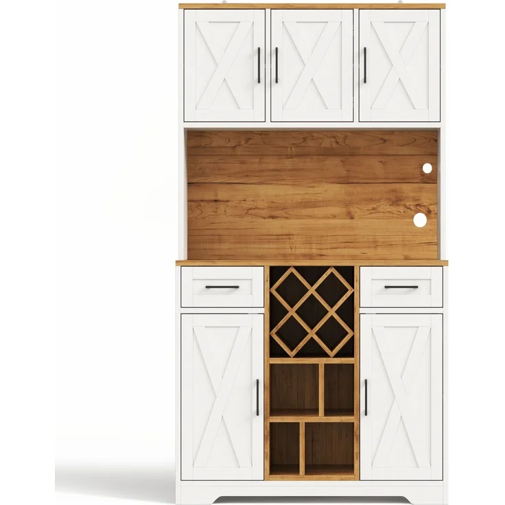 ZUBALIYA hoher Stauraumschrank mit LED-Beleuchtung / Vorratsschrank mit Weinregalen, mit weinschrank & Vitrinenschrank für Wohnzimmer und Esszimmer, 180 x 105 x 40 cm, fürs Wohnzimmer, mit Schubladen – Bild 3