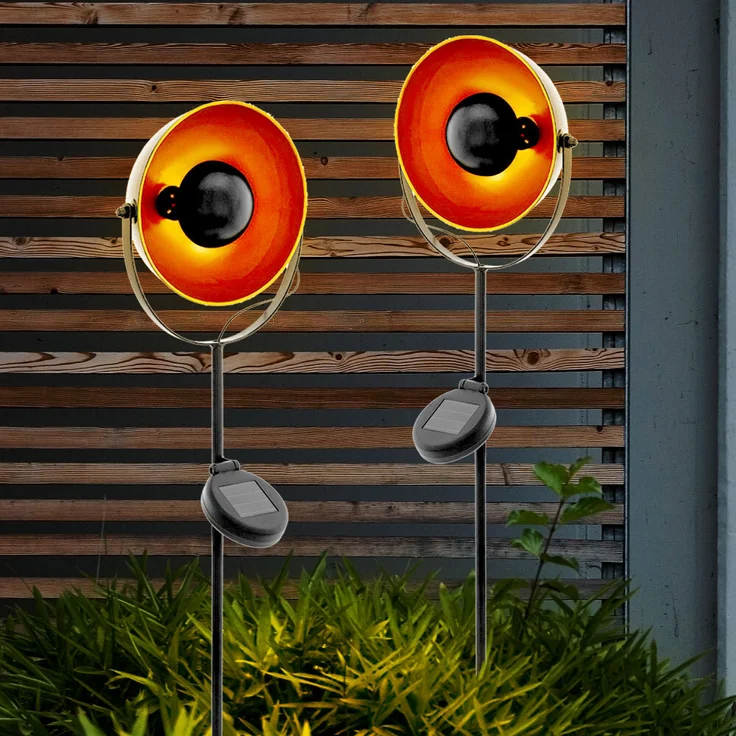 2er Set LED Solarleuchte, Erdspieß, Stahl, schwarz-orange, Höhe 61 cm – Bild 2