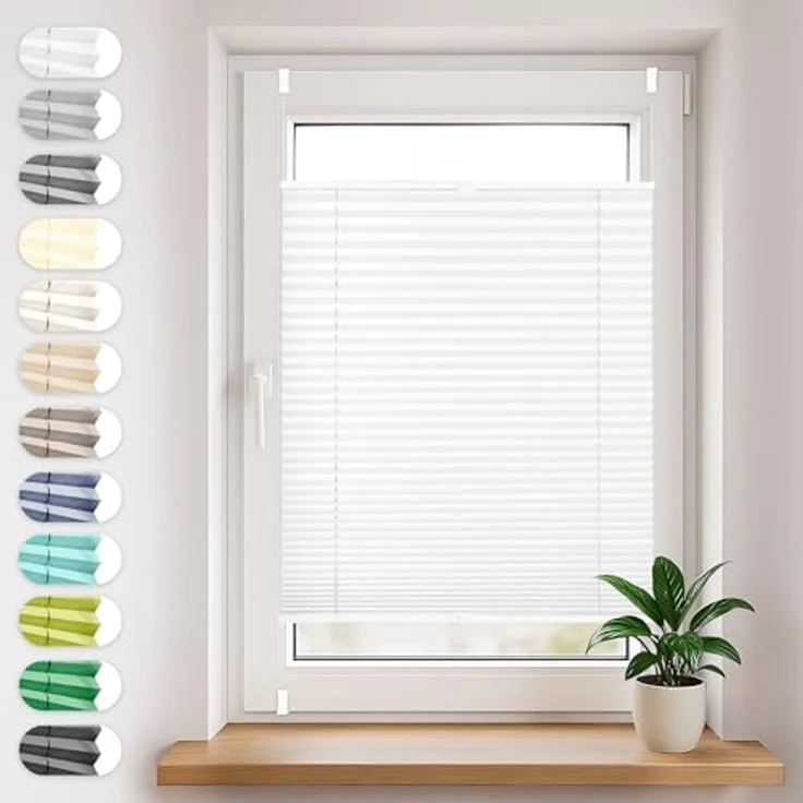 Sonello Plissee Klemmfix ohne Bohren 55cm x 100cm Weiß Faltrollo Plisseerollo Jalousie für Tür & Fenster Blickdicht Sichtschutz Sonnenschutz Fertifplissee Rollo – Bild 1