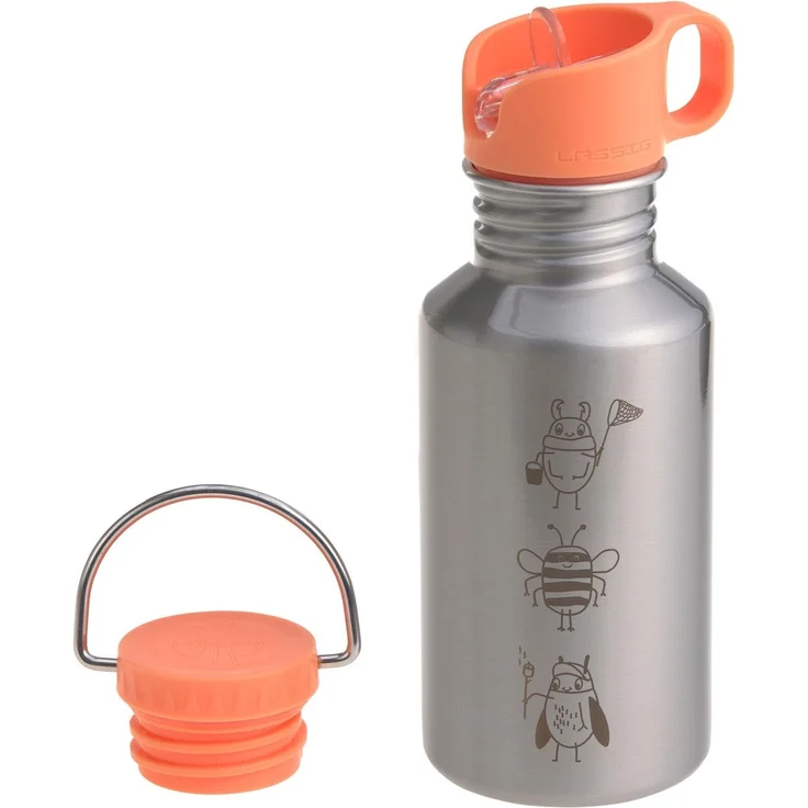 LÄSSIG Kinder Trinkflasche Edelstahl 500 ml Orange Nature | Für Kindergarten und Schule, robust, bruchsicher, auslaufsicher, BPA-frei