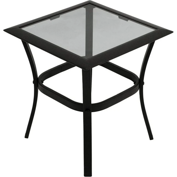 DEGAMO Beistelltisch ZAGREB, 46x46cm, Stahl schwarz + Glas, Indoor + Outdoor – Bild 1