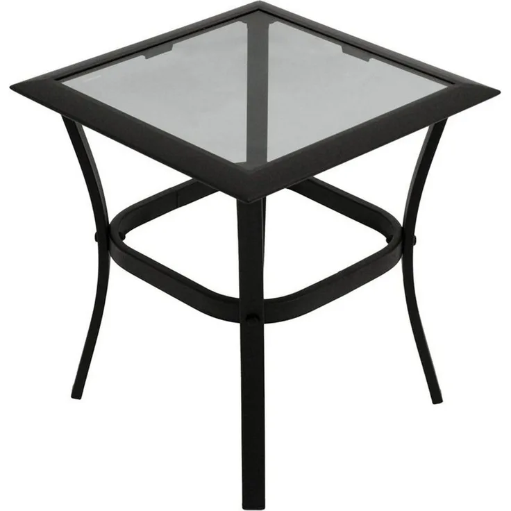 DEGAMO Beistelltisch ZAGREB, 46x46cm, Stahl schwarz + Glas, Indoor + Outdoor