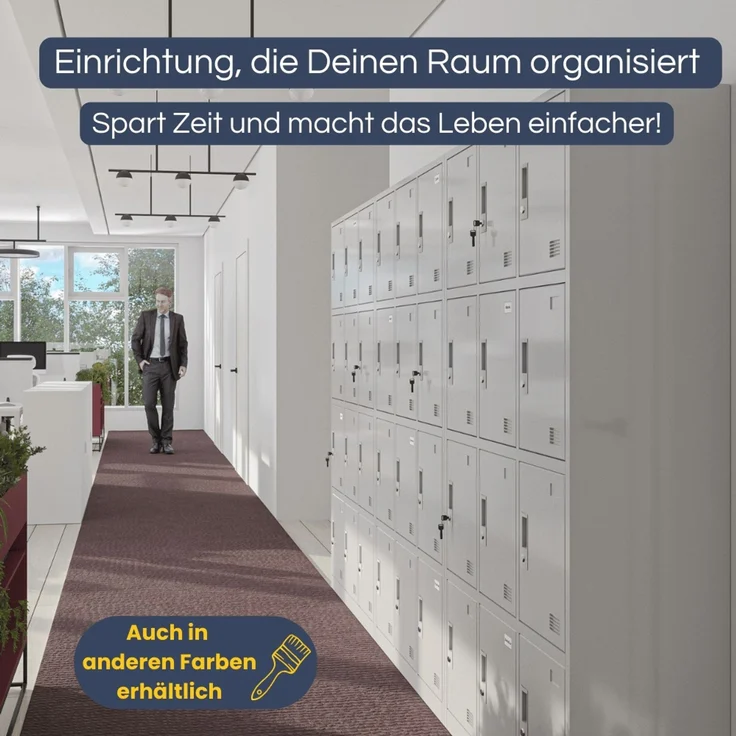 Schließfachschrank Spind BERN - 12 Fächer, Etikettenhalter Lüftungsschlitze | Wertfachschrank Umkleideschrank Metall Kleiderspind, 185x90x40cm Weiß-Sonoma Eiche – Bild 3