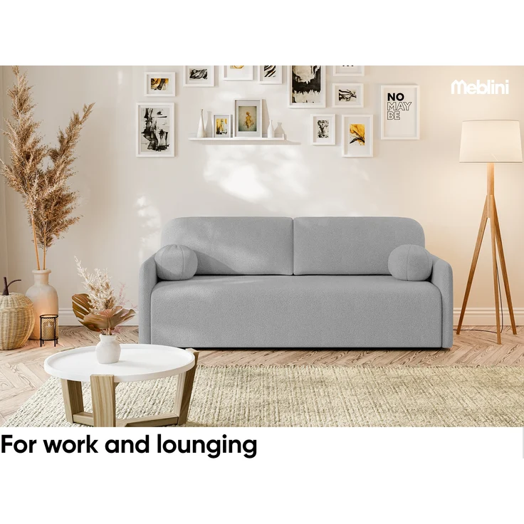 MEBLINI Sofa mit Schlaffunktion - ANAKIN - 210x90x93cm - Grau Boucle – Schlafcouch Ausziehbar - Schlafsofa mit Bettkasten - Sofabett - Couch mit Schlaffunktion – Klappsofa – Bild 3