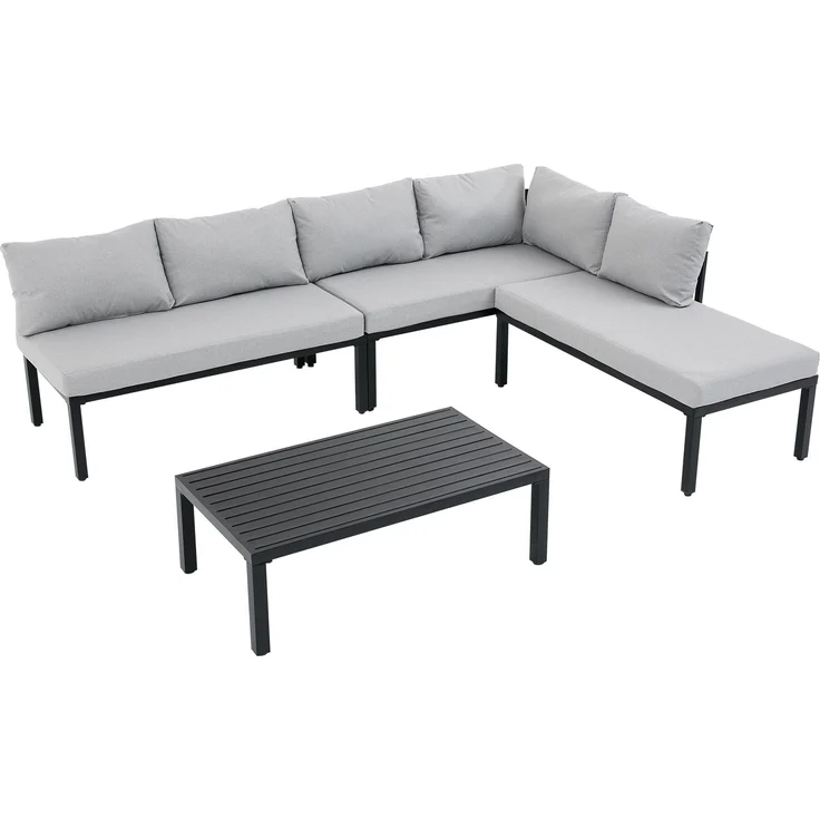 Merax 6-Sitzer Gartenmöbel-Set, Garten-Loungesessel-Set mit verzinktem Eisenrahmen, verstellbare Beine, abnehmbare Rückenlehne, grau – Bild 10