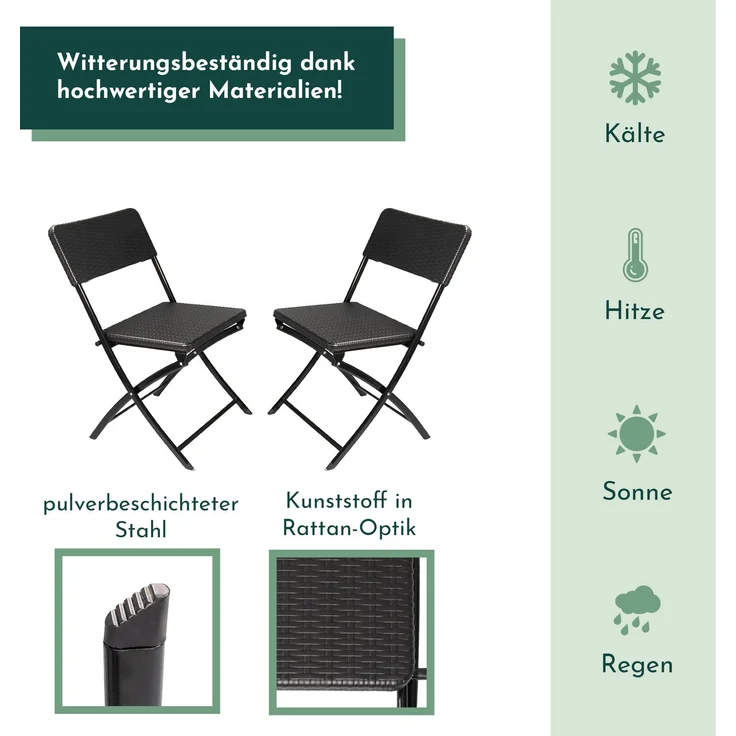 Klappstuhl 2er Set Stühle, schwarz Rattan-Optik, Campingstuhl – Bild 4