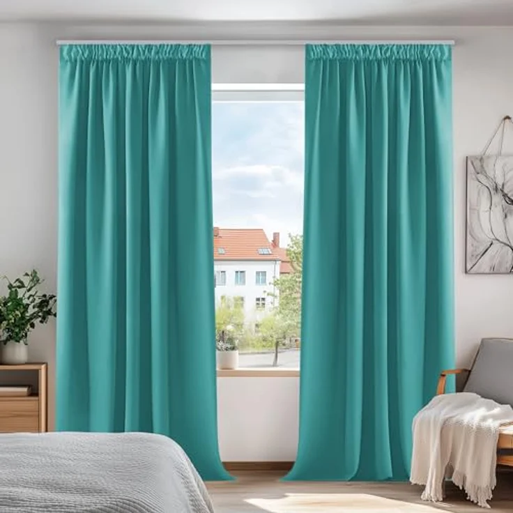 Deconovo Gardinen Wohnzimmer Blickdicht mit Kräuselband für Schienen Türkis | 2er Set, H 175 x B 140 cm, Thermogardine Wärmeisolierend, Schlafzimmer Vorhänge, für Thermal Curtain, UV-schutz, Übergardinen – Bild 1