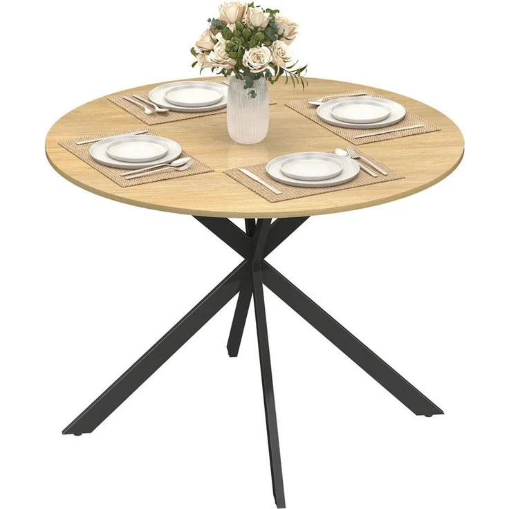 HOMCOM Esstisch Küchentisch im Industriestil mit Stahlbeinen für 4 Personen (für Esszimmer, Küche, Wohnzimmer, 1-St, rund, 100 x 100 x 75 cm), Eiche – Bild 2