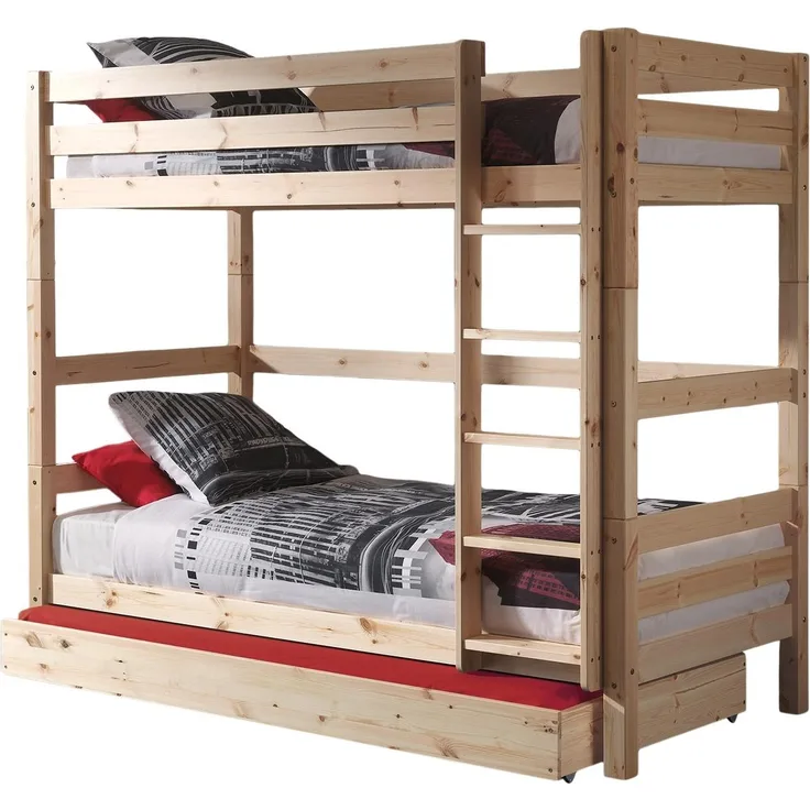 Vipack 'Pino' hohes Etagenbett 90x200 cm, natur, Kiefer massiv, inkl. Bettschublade