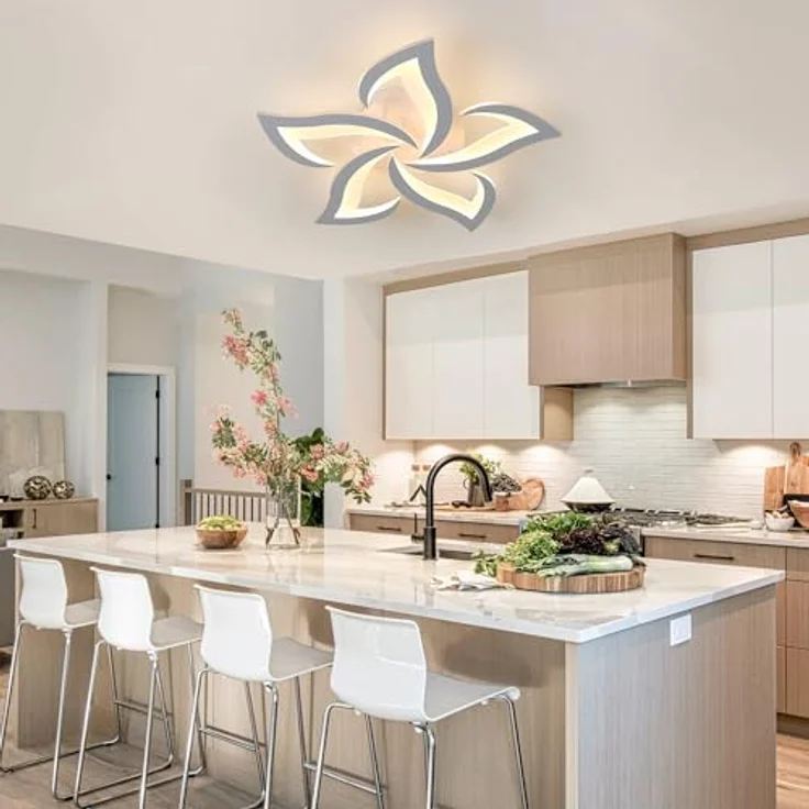 Comely Deckenlampe LED Wohnzimmer, 60cm 60W 6750LM LED Lampen Deckenleuchte, Moderne Blütenblatt Design Lampen für Wohnzimmer Küche Schlafzimmer Esszimmer, 3000K Warmweißes Licht, Weiß – Bild 6
