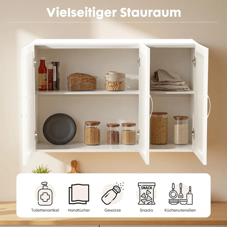 Sweetcrispy Hängeschrank Badezimmer, schmaler Wand-Organizer mit verstellbaren Regalböden, für Bad/Küche/Waschraum/Flur, Weiß, 90 x 30 x 60 cm – Bild 4