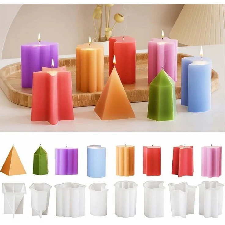 FOUORTUNATE-BEE Silikonform 8er Set Silikon Kerzenformen, geometrische Gussformen, Kerzengießformen für Stumpen- & Duftkerzen, weiß – Bild 4