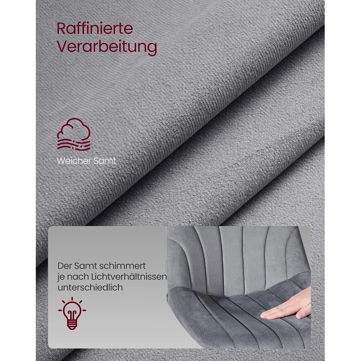 VASAGLE Barstuhl 2er Set, Küchenhocker, 88-108 cm höhenverstellbar, Barhocker, drehbar, mit Fußstütze, Samt-Bezug, grau – Bild 5