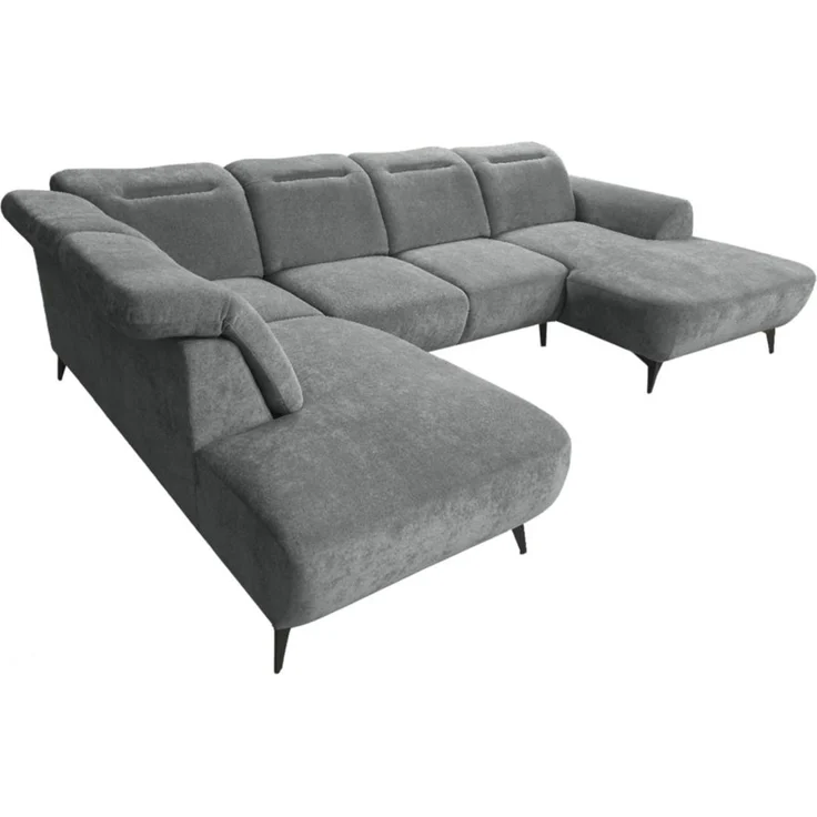Wohnlandschaft Sofa U-Form ALETTE in Stoff Doha Dunkelgrau Lange Schenkel Links – Bild 5
