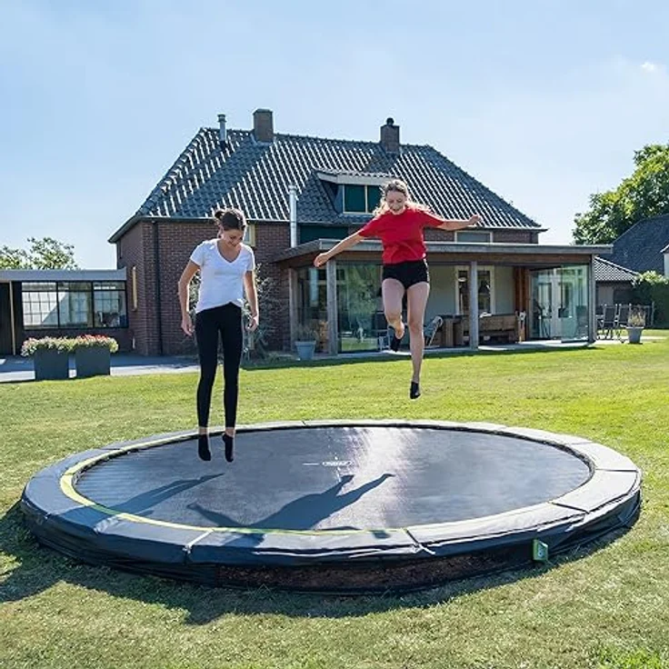 EXIT Silhouette Sports Bodentrampolin Ø 366 cm, mattschwarz, für Outdoor mit 120 kg Max. Belastbarkeit, ohne Sicherheitsnetz, 72 Sprungfedern – Bild 4