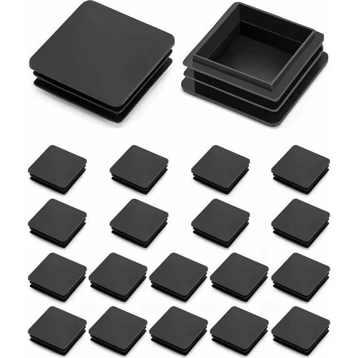 QWORK® Lamellenstopfen für Vierkantrohre, Endkappen für Rohre, Rohrstopfen Quadratisch, Stuhlbeine, Kunststoff, quadratisch, 50x50 mm, Schwarz, 20 Stück