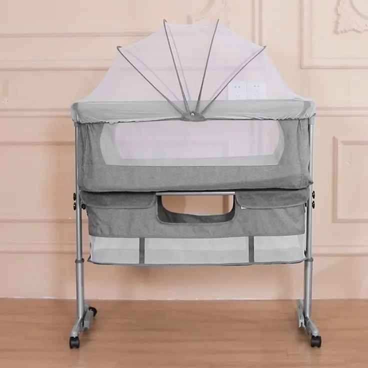 HUOLE Beistellbett,Stubenwagen Babybett,3 in 1 Babybett bis 25 kg, Höhenverstellbar Struktur aus Aluminiumlegierung-Höhenverstellug und Einstellung der Neigung der Matratze,grau