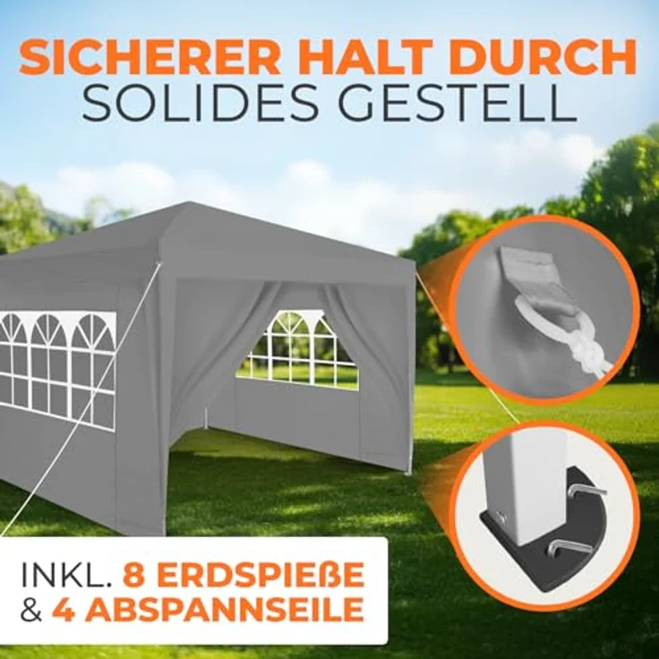 Kronenburg Faltpavillon wasserdicht Dachmaß 3x3 m UV Schutz 50+ Pavillon in Grau mit 4 Seitenteilen – Bild 6