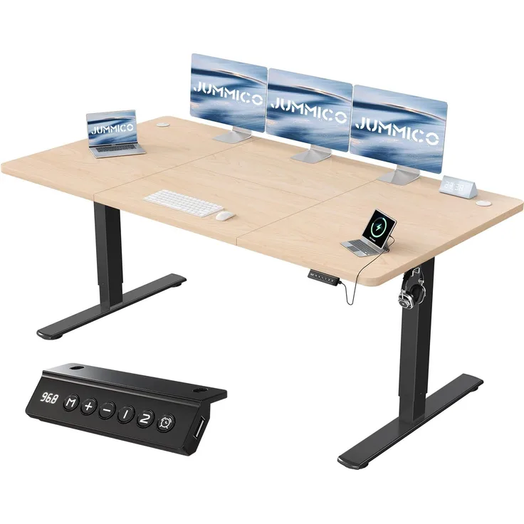 JUMMICO Höhenverstellbarer Schreibtisch mit USB-Ladeanschluss 180x80 cm, Schreibtisch Höhenverstellbar Elektrisch, Steh-Sitz Tisch Stehpult Verstellbarer Computertisch,Standing Desk