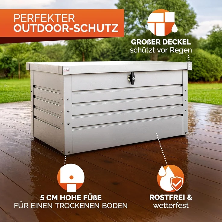 Gardebruk Gartentruhe aus pulverbeschichtetem Metall, 360L, abschließbar, weiß, 120 x 62 x 63 cm – Bild 5