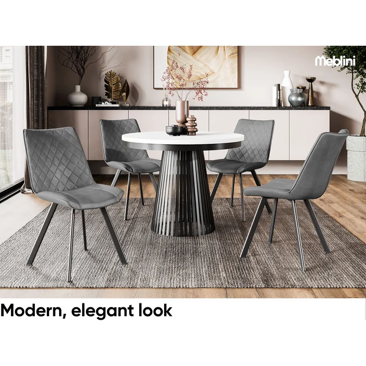 MEBLINI Esstisch Rund Ausziehbar aus Metall - 100-176x77cm - LAMORE - Weiß Matt/Schwarz Matt - Loft - Esszimmertisch Modern - Küchentisch - Ausziehtisch - Round Dining Table - Esszimmertische - Weiß Matt/Schwarz Matt – Bild 2
