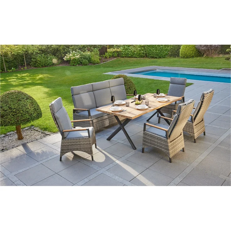 Gartensofa Keramo Teak, Rattan, Grau, 205 x 110 x 74 cm – Bild 4