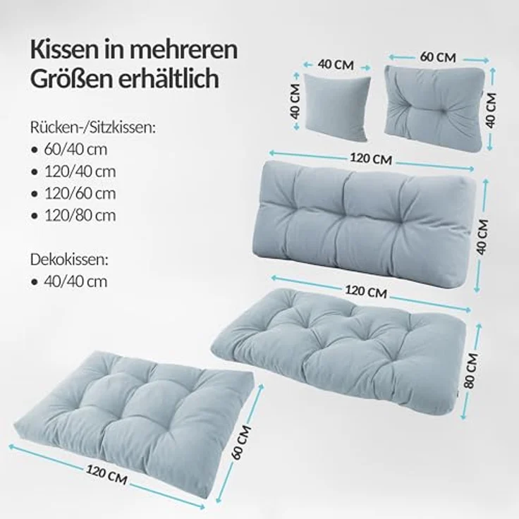 POKAR Palettenkissen Palletenauflagen Palettenpolster Palettensofa Palettenmöbel 8er Set: Sitzkissen 120x80 + Rückenlehne 120x40, Anthrazit – Bild 9