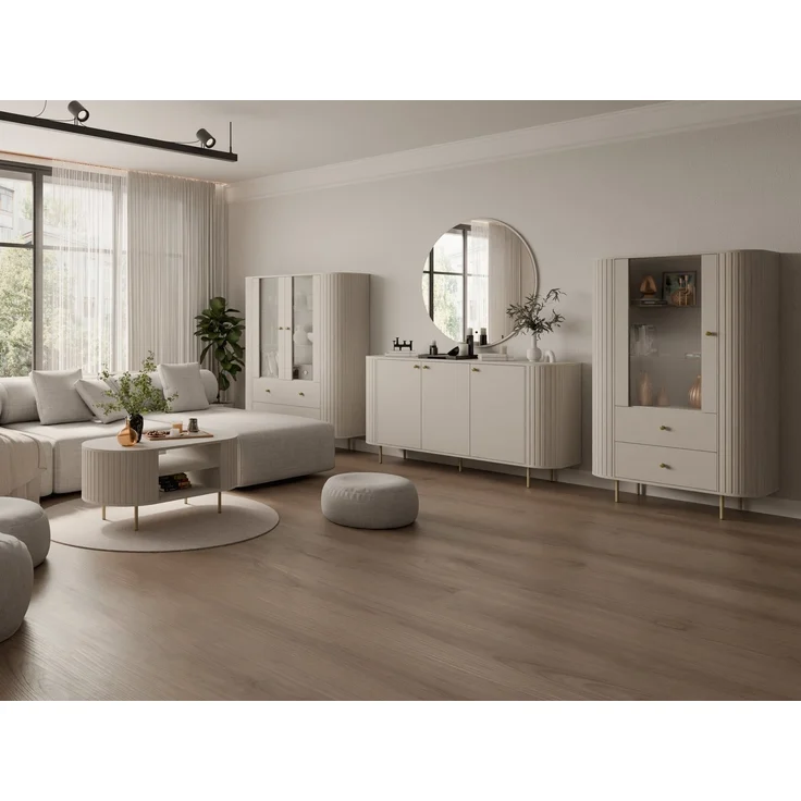 Compleo Standvitrine mit 2 Schubladen und Türen ZANTO Elegant design TOPSELLER Eiche cremona oder Beige – Bild 2