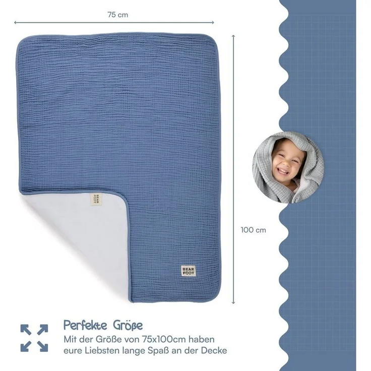 Babydecke Babydecke Musselin Fleecedecke flauschig weich - blau, BEARFOOT, flauschige Kuscheldecke, Baby, Neugeborene, Geschenk Junge & Mädchen – Bild 3