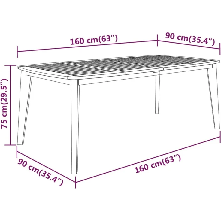 Gartentisch, Balkontisch 160 x 90 x 75 cm Massivholz Akazie – Bild 5