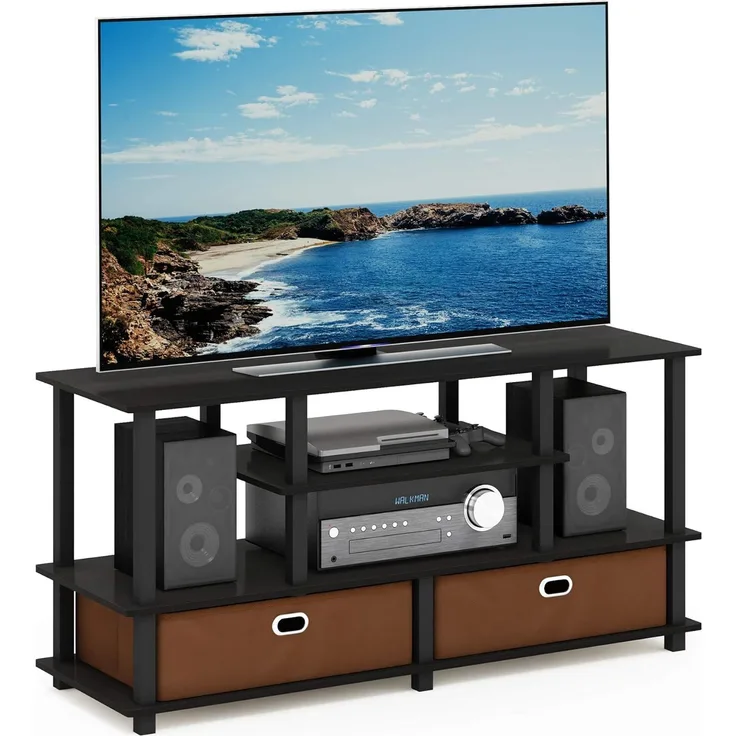 Furinno JAYA Großer TV-Ständer für bis zu 50-Zoll-TV mit Ablagefach, Espresso, 39. 6x120. 9x57. 9 cm