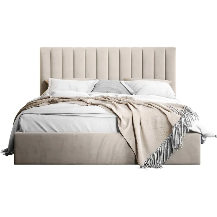 Mirjan24 'Zobro' Polsterbett mit Bettkasten, Plüsch, Beige, 160x200 cm