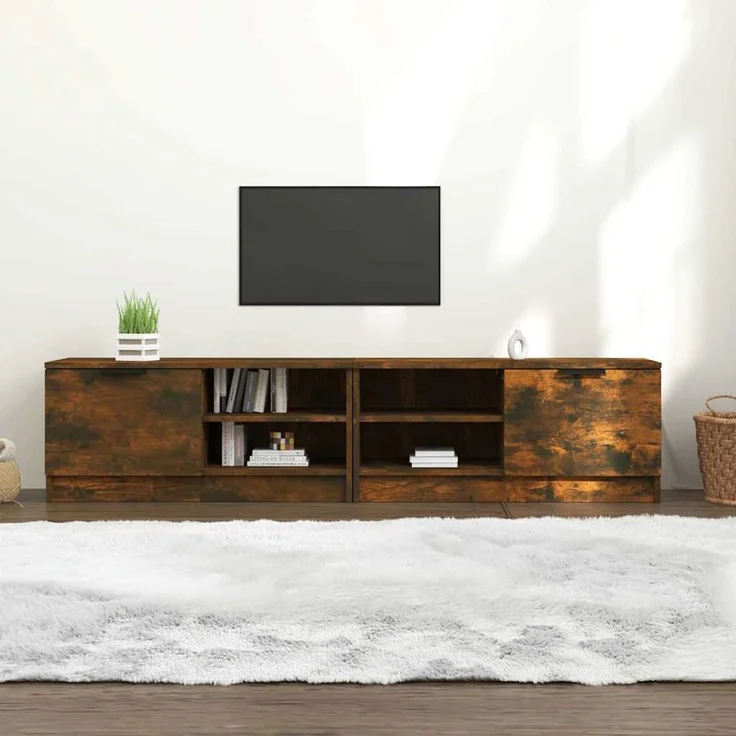 2 pcs TV-Schrank, Lowboard Räuchereiche 80x35x36,5 cm Holzwerkstoff – Bild 1