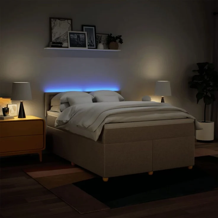 vidaXL Boxspringbett mit Matratze Creme 160x200 cm Stoff 3289050 – Bild 4