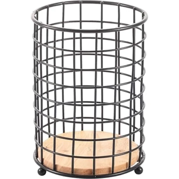 MSV Besteckhalter MSV Besteckkorb Edelstahl Besteckabtropfkorb Besteckhalter 12,5 cm, Aufbewahrung Utensilien Küche + Büro, Bistro-Look, Metall + Bambus