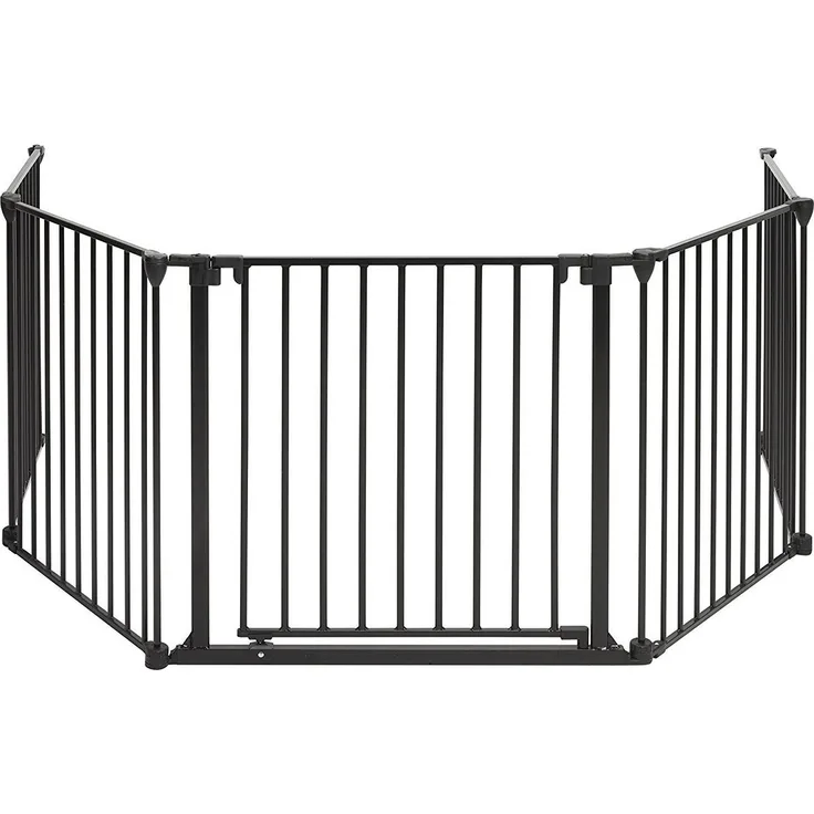 BOMI Schutzgitter für den Kamin 93 - 510 cm - mit extrabreiter Tür (84cm) - faltbar - in Schwarz - aus Metall - für Kleinkinder, Babys & Tiere - Milo (6tlg.)
