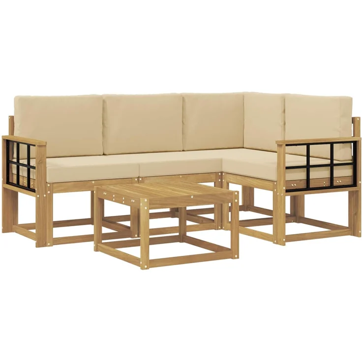 vidaXL Outdoor-Sofagarnitur 5 stk. 4-Sitzer Weiß und Beige 3387607 – Bild 2