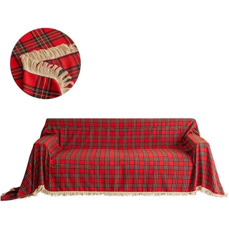 BTTO Sofaschoner Sofahusse Sofadecke mit Quasten, Weihnachten kariert,Weich Wohndecke, Sofadecke,Bettdecke,Babydecke