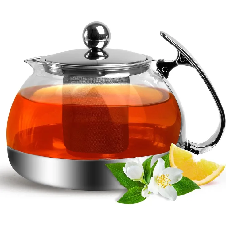 Teekanne mit Teesieb aus Edelstahl / Glas 1,2 Liter