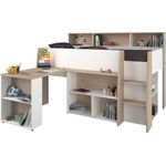 Parisot Lucas Hochbett 90x200 – Weiß/Eiche Dekor