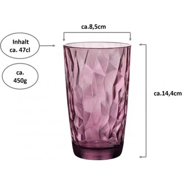 Trinkglas Bormioli Rocco Diamond Lila Glas 470 ml (6 Stück) Default Title – Bild 2