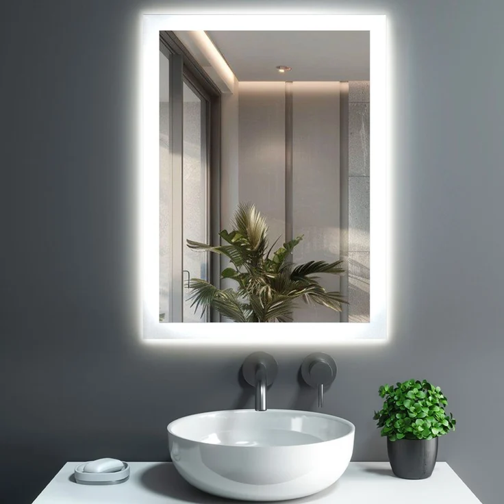 Gimbelen LED Badspiegel 50x70 cm, Badezimmerspiegel mit Beleuchtung, Tastenschalter, Antibeschlag, 2 Lichtfarben (3000K/6500K) & Speicherfunktion, explosionsgeschützt, IP44, Silber – Bild 1