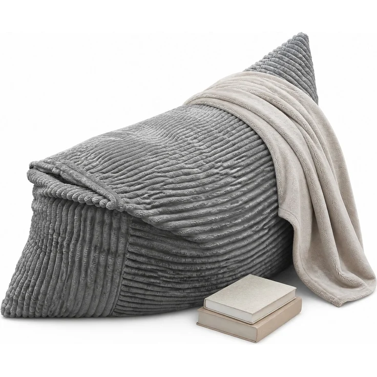 Sitzsack aus Cord, 3-in-1 als Sessel, Sofa und Liegefläche, 208cm×125cm×42cm, Hellgrau – Bild 6