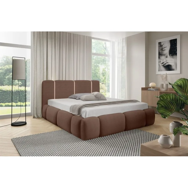 Polsterbett Schlafzimmerbett SPRINGS 120x200cm in Stoff Lambi Braun