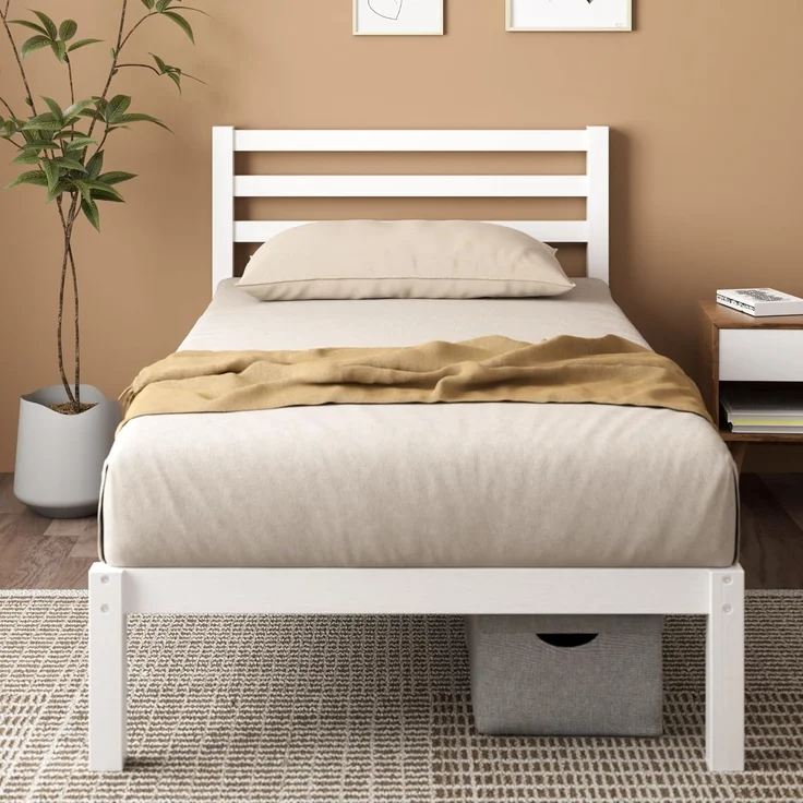 ZINUS Massivholzbett Leni (Packung, 1-tlg, aus nachhaltigem Bambusholz, Weiß, 90x200 cm), mit Kopfteil, inklusive Lattenrost aus Holz – Bild 1