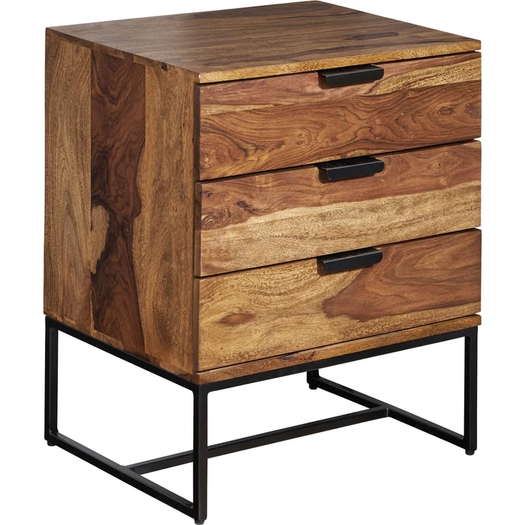 FINEBUY Nachttisch FB86843 (50 x 40 x 65 cm Sheesham Massivholz Metall, Industrial), Nachtkästchen mit Schubladen, Nachtkonsole Modern – Bild 6