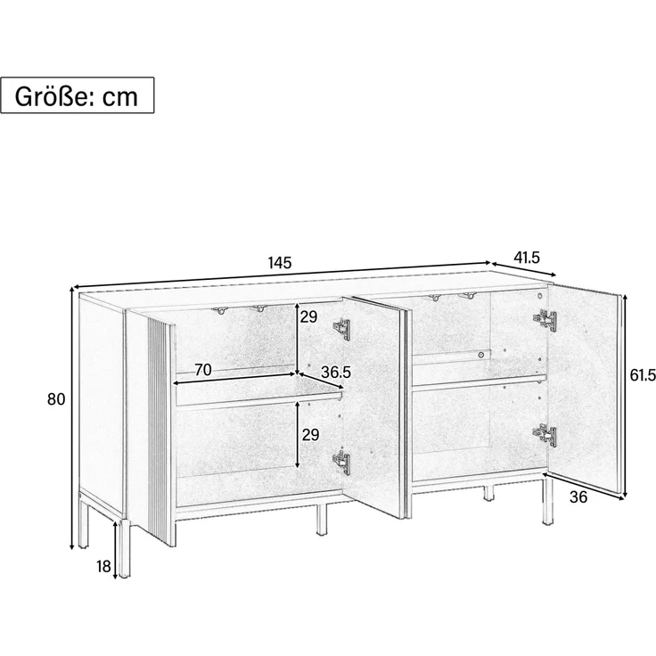 Merax Modernes Sideboard, Kommode, mit einzigartiger Linie, 4-türig, grifflose Tür, für Esszimmer, Wohnzimmer und Küche (Schwarz) – Bild 4