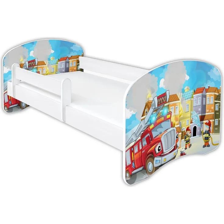 Clamaro 'Schlummerland 2021' Kinderbett 80x180 cm, Feuerwehr, inkl. Lattenrost, Matratze und Rausfallschutz (ohne Schublade)