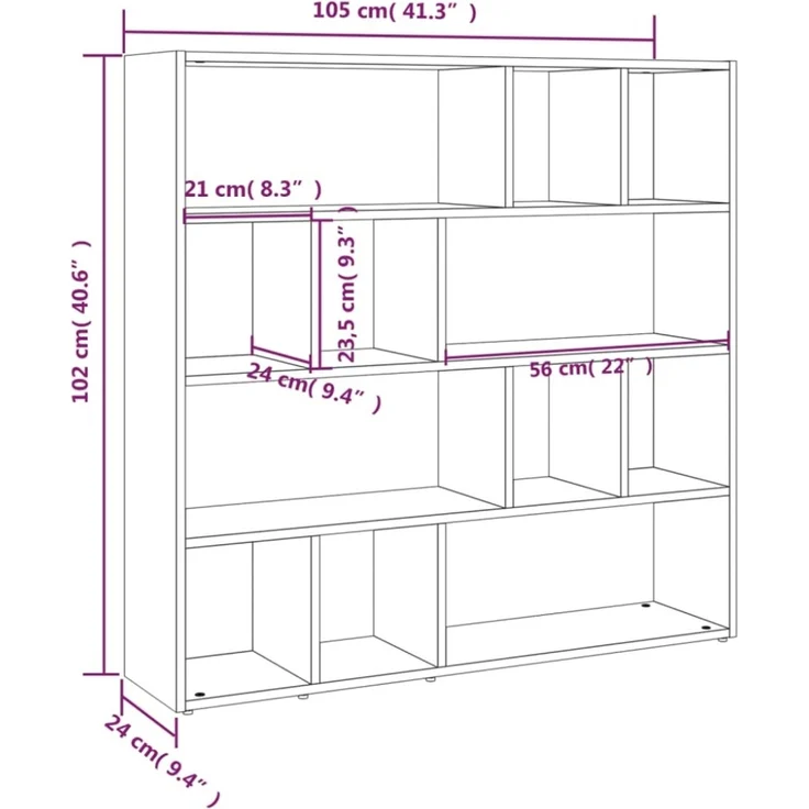 vidaXL Bücherregal/Raumteiler Sonoma-Eiche 105x24x102 cm 823248 – Bild 5