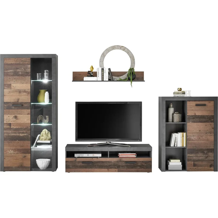 Wohnwand Anbauwand Wohnschrank TV Schrank JONES Old Style Altholz Optik Nb. ca. 340 cm – Bild 3